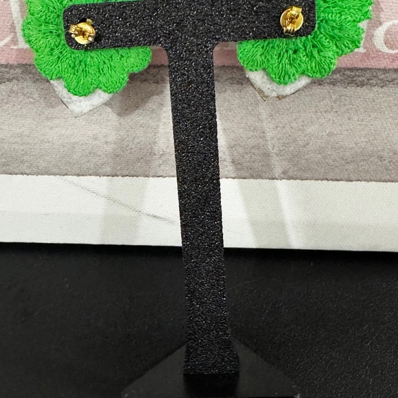 Purple Gem & Green Leaf Statement Earrings - Picture 3 of 3